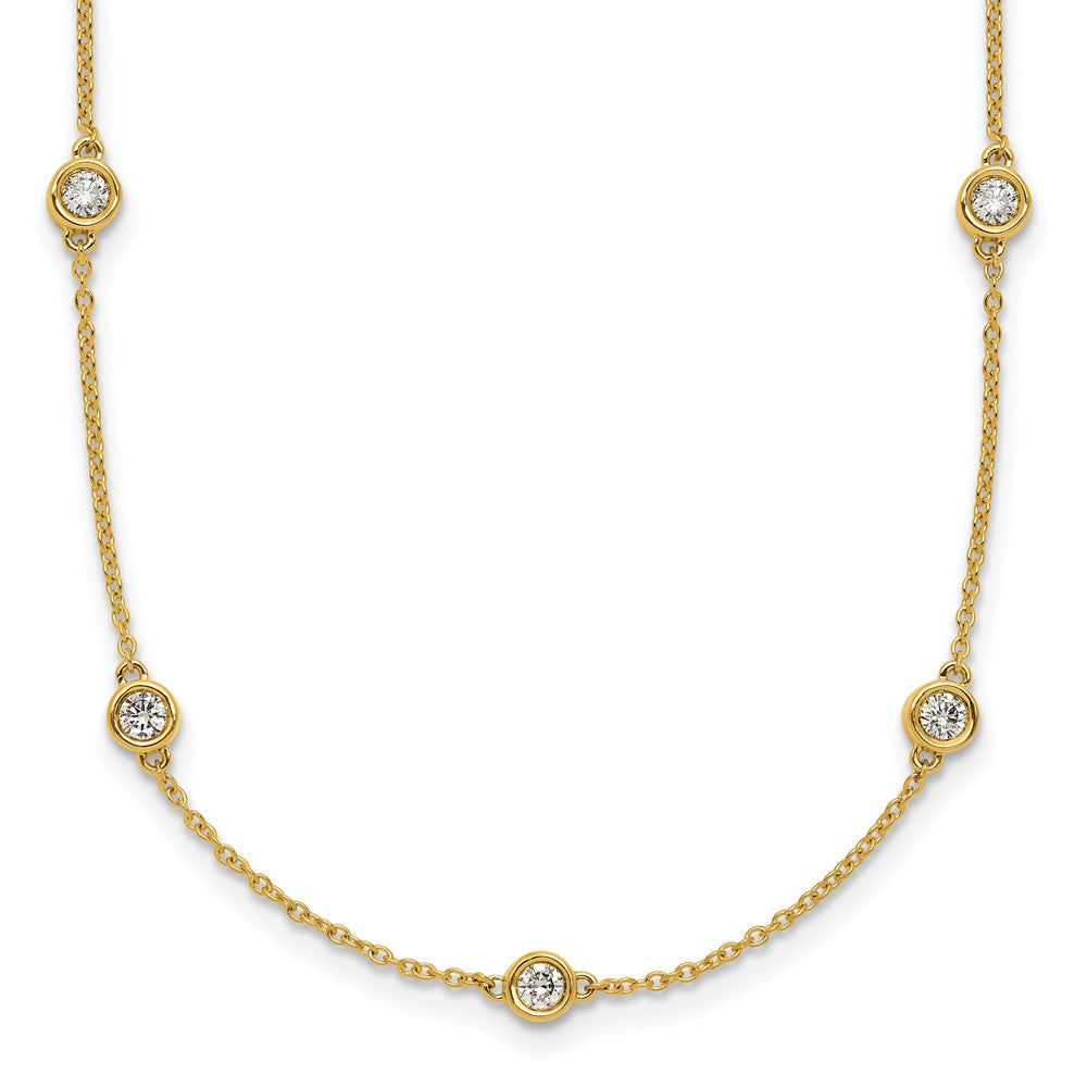14K Yellow Gold Complete 3/4 carat Bezel-set Diamond and Cable Chain 13-Station 16 Inch Necklace