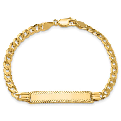 14K Yellow Gold Polished Solid Chain/Solid Plate Curb Link Diamond-cut 34x7mm Plate 8 Inch ID Bracelet
