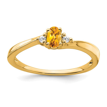 14K Yellow Gold 5x3 Oval November/Citrine and Diamond Ring