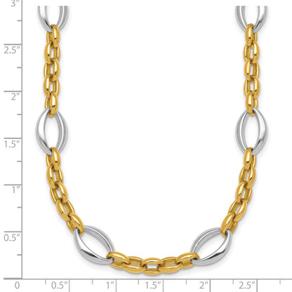14K Two-Tone Gold Two Tone Polished Oval and Cable Chain 18 Inch Necklace