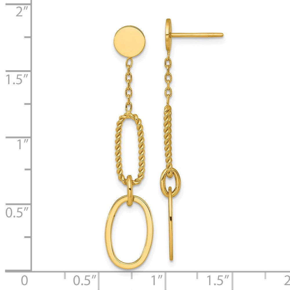 14K Yellow Gold Polished And Twisted Oval Link Dangle Post Earrings