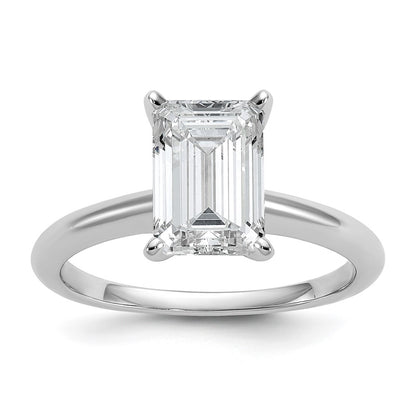 14K White Gold 2 1/2 carat Lab Grown Diamond VS+ F+ Emerald Solitaire Complete Engagement Ring