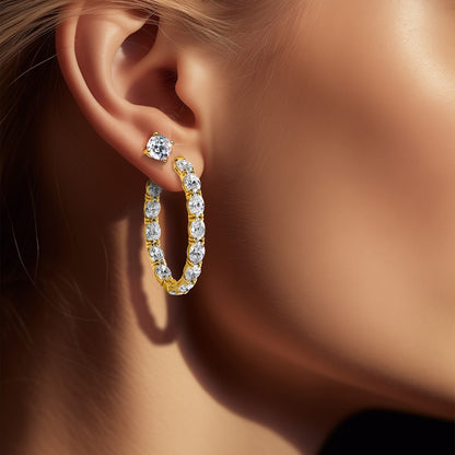 14K Yellow Gold 8 5/8 carat Lab Grown Diamond VS/SI+ G+ Oval and Round Complete In and Out Hoop Earrings