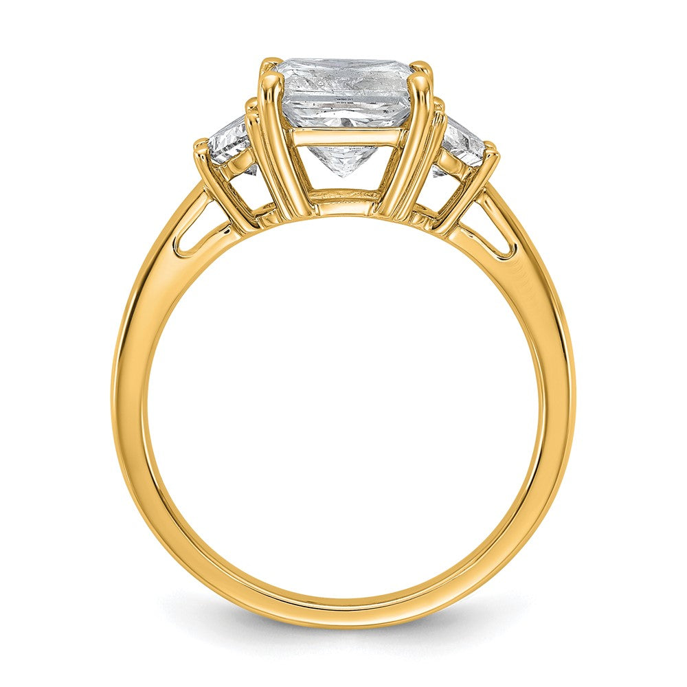 14K Yellow Gold 1/2 carat Lab Grown Diamond VS/SI+ G+ Half Moon 2 carat Princess Center Semi Mount Three Stone Engagement Ring