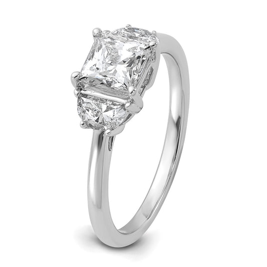 14K White Gold 1 3/8 carat Certified Lab Grown Diamond VS/SI+ G+ Princess and Half Moon Complete Three Stone Engagement Ring