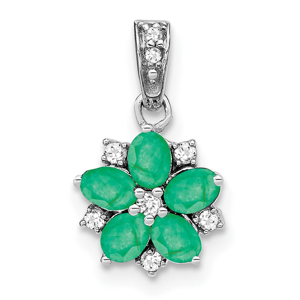 14K Yellow Gold Emerald and Diamond Floral Pendant