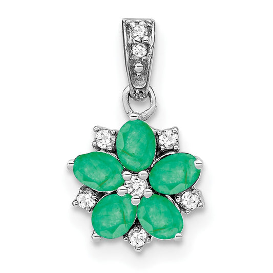 14K Yellow Gold Emerald and Diamond Floral Pendant