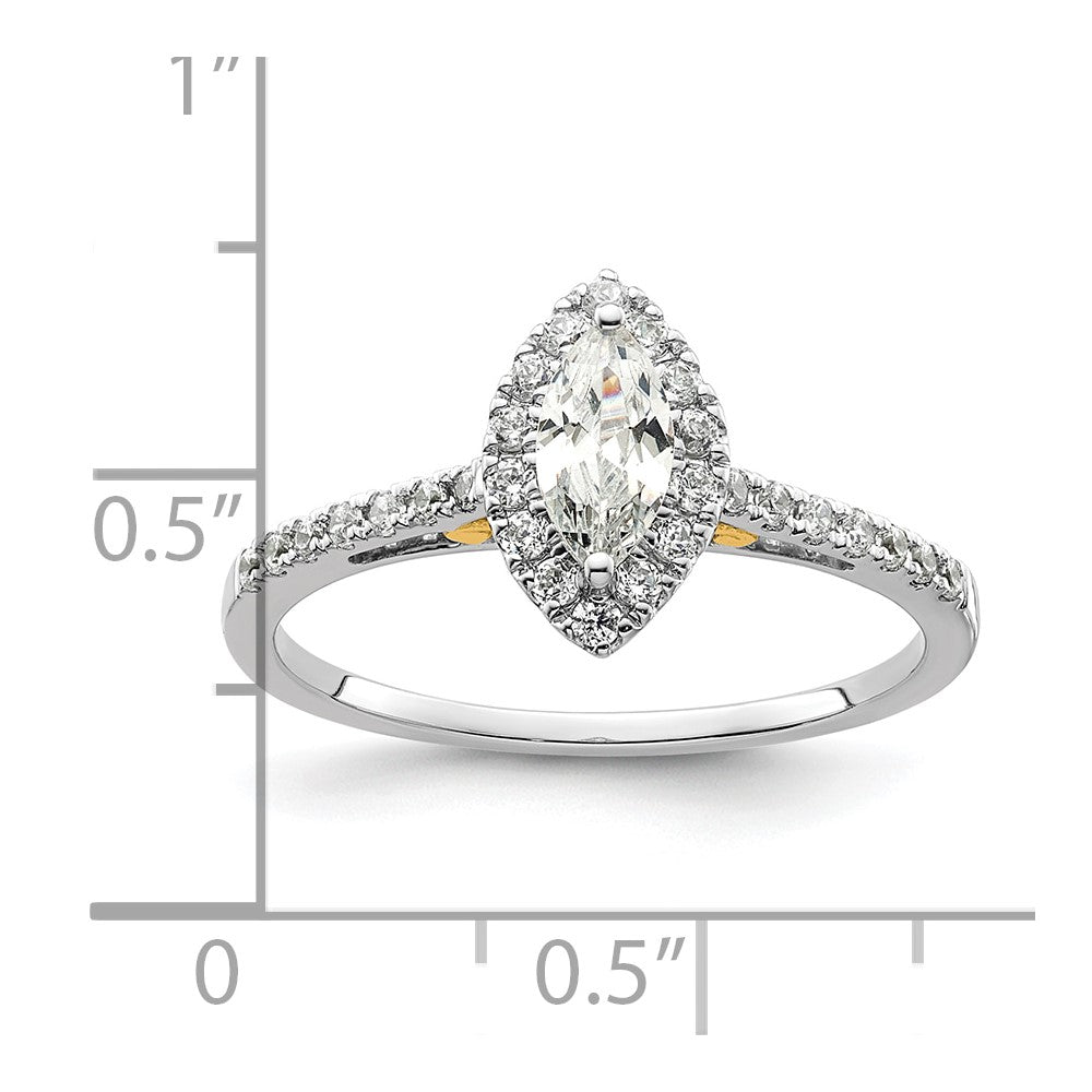 14K Two-Tone Gold Two-tone Halo (Holds 1/2 carat (8x4mm) Marquise Center) 1/4 carat Diamond Semi-mount Engagement Ring