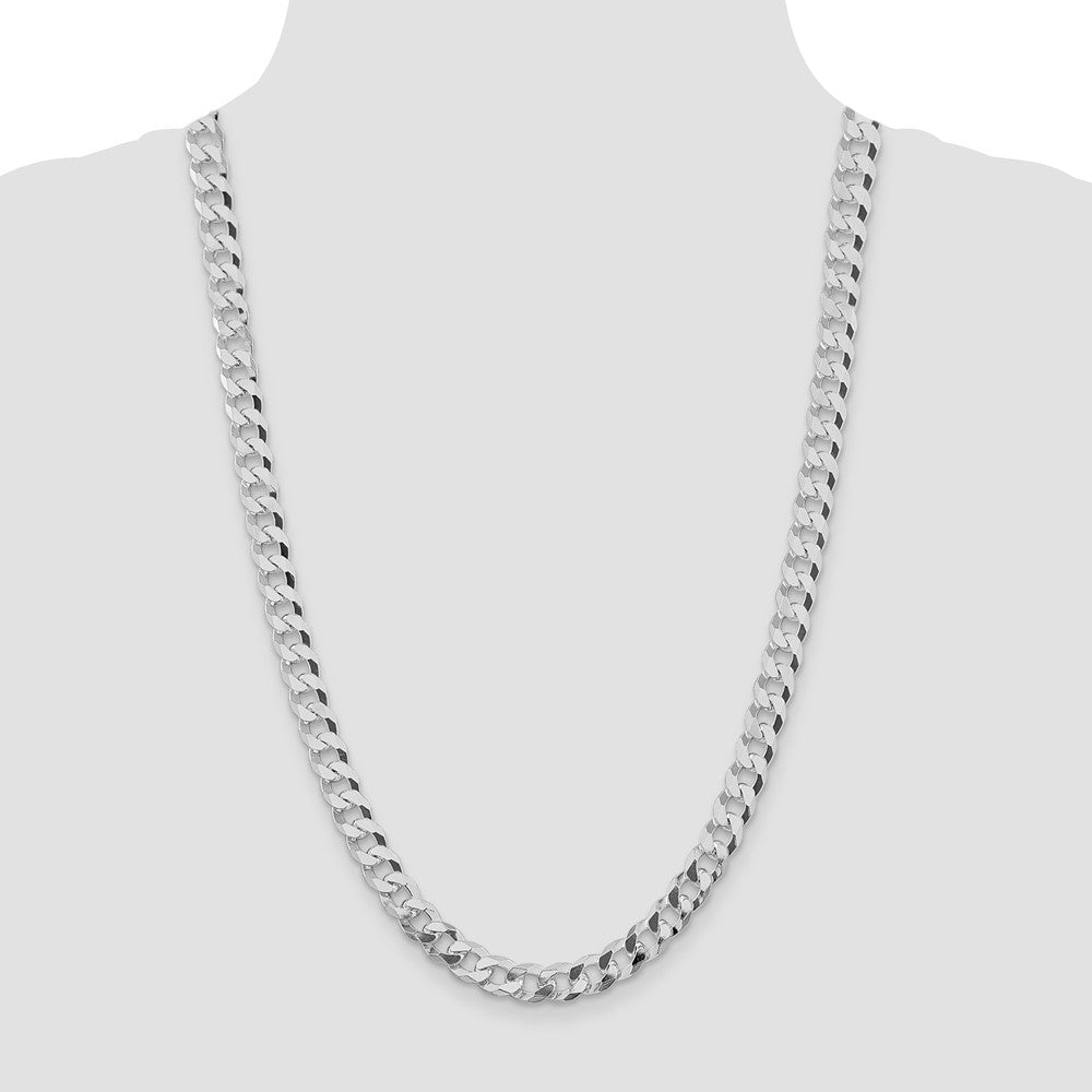 Sterling Silver Rhodium-plated 8.5mm Beveled Curb 26 Inch Chain