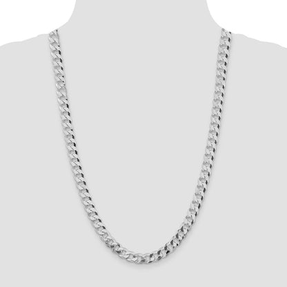 Sterling Silver Rhodium-plated 8.5mm Beveled Curb 26 Inch Chain