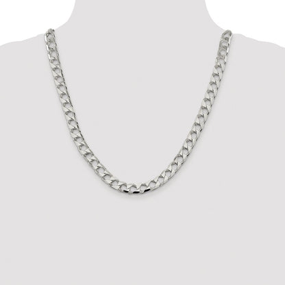 Sterling Silver Rhodium-plated 8.6mm D/C Square Curb 22 Inch Chain