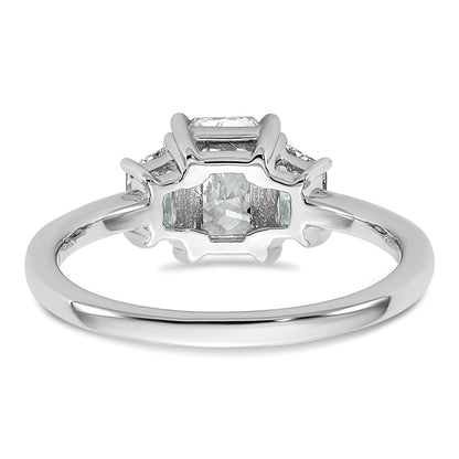 14K White Gold 3/8 carat Lab Grown Diamond VS+ F+ Trapezoid 1 carat Radiant Center Semi Mount Three Stone Engagement Ring