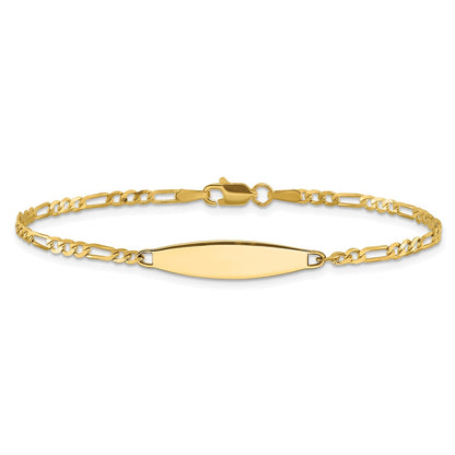 14K Yellow Gold Polished Solid Chain/Solid Plate Figaro Link 24.6x5.5mm Plate 8 Inch ID Bracelet
