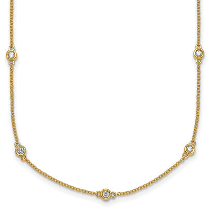 14K Yellow Gold Complete 1/3 carat Bezel-set Diamond and Cable Chain 13-Station 16 Inch Necklace