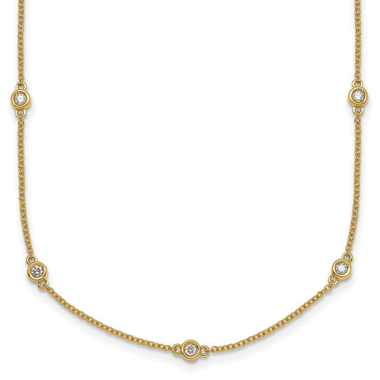 14K Yellow Gold Complete 1/3 carat Bezel-set Diamond and Cable Chain 13-Station 16 Inch Necklace