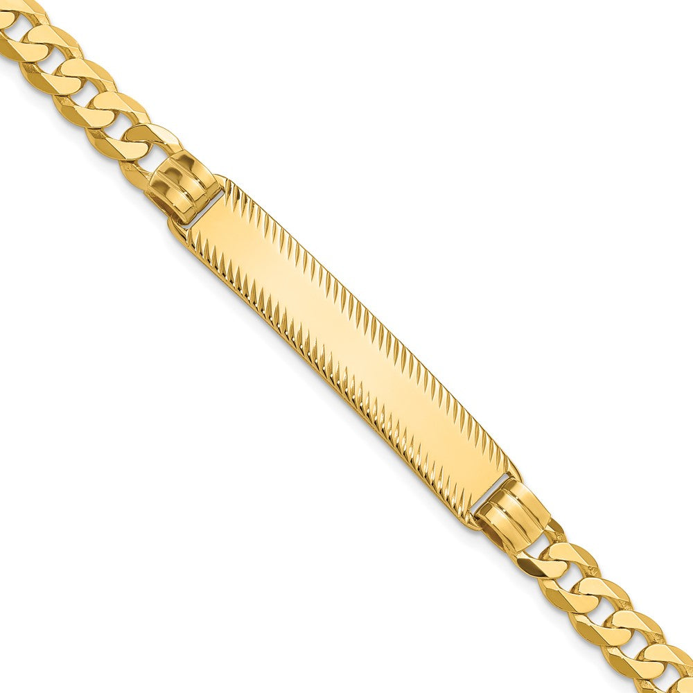 14K Yellow Gold Polished Solid Chain/Solid Plate Curb Link Diamond-cut 40x8mm Plate 7 Inch ID Bracelet