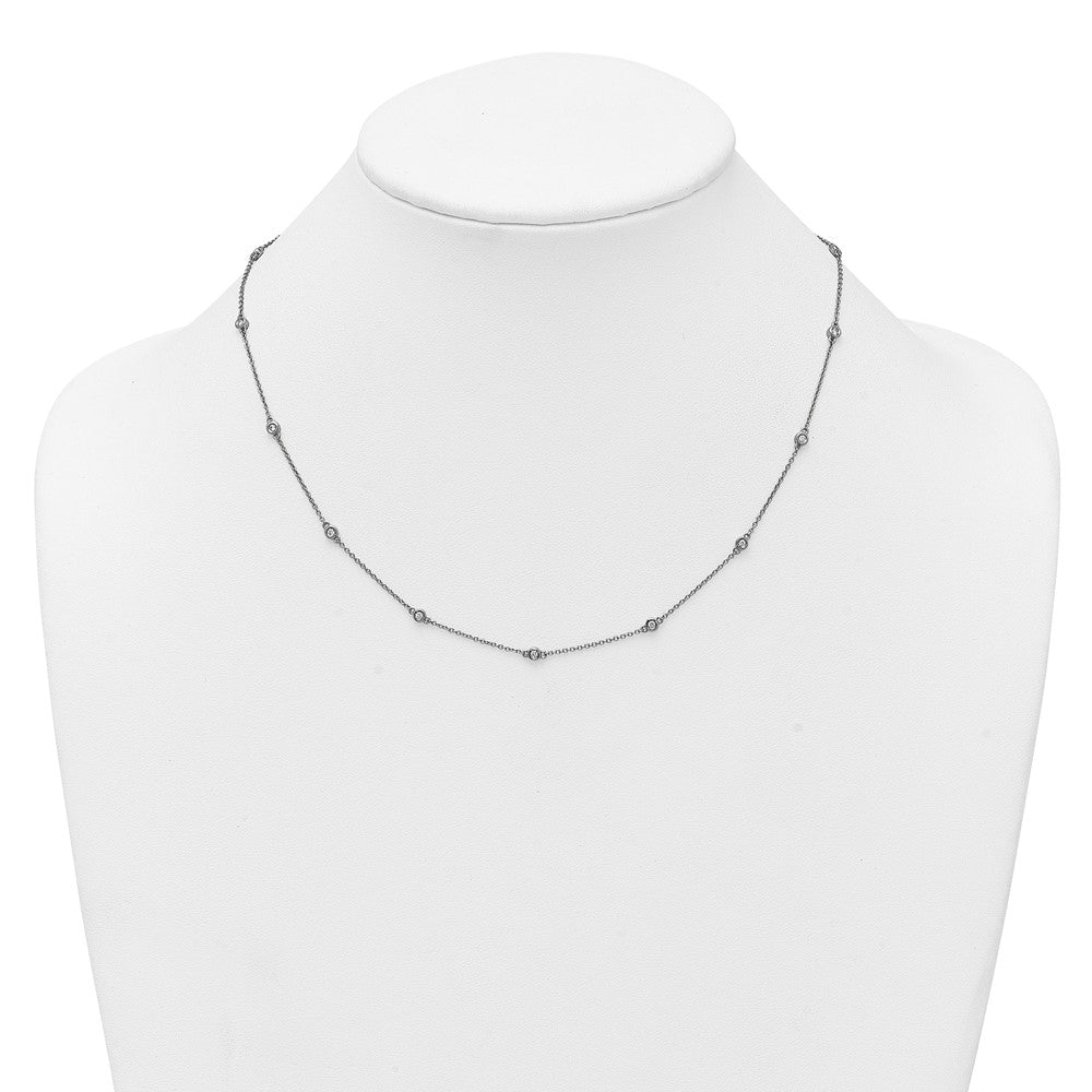 14K White Gold Complete 1/4 carat Bezel-set Diamond and Cable Chain 15-Station 18 Inch Necklace