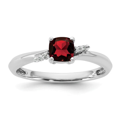 14K White Gold Polished Diamond and Garnet Fashion Ring