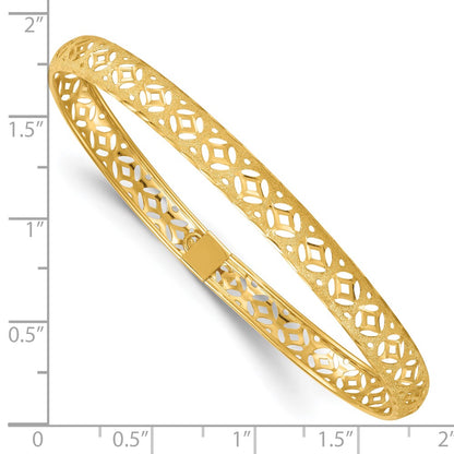 14K Yellow Gold Polished Laser and Diamond-cut 6.15mm Fancy Pierced Design Flexible Oval Bangle Bracelet