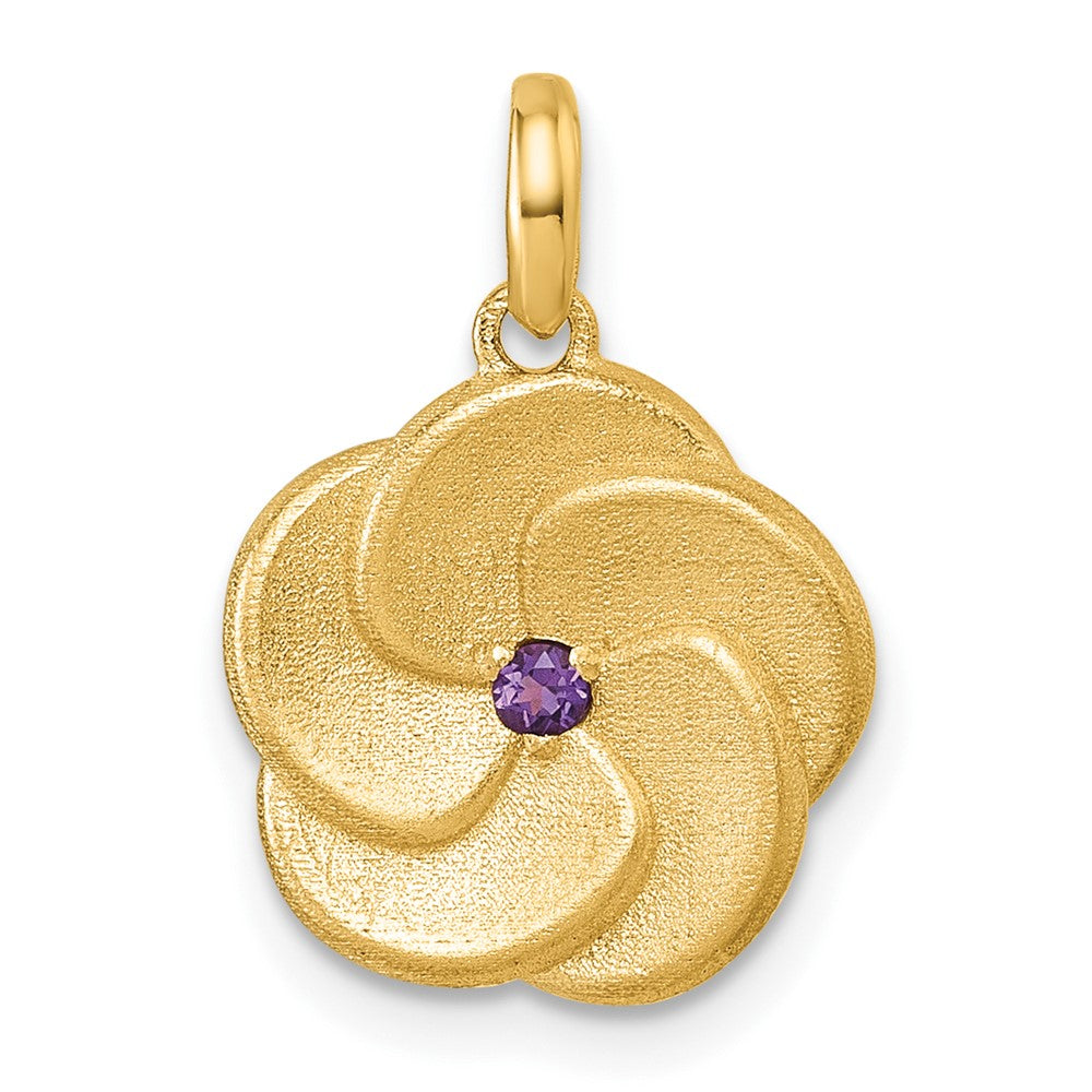 14K Yellow Gold Satin Amethyst Flower Pendant