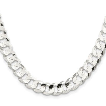 Sterling Silver Rhodium-plated 9.75mm Concave Beveled Curb 24 Inch Chain