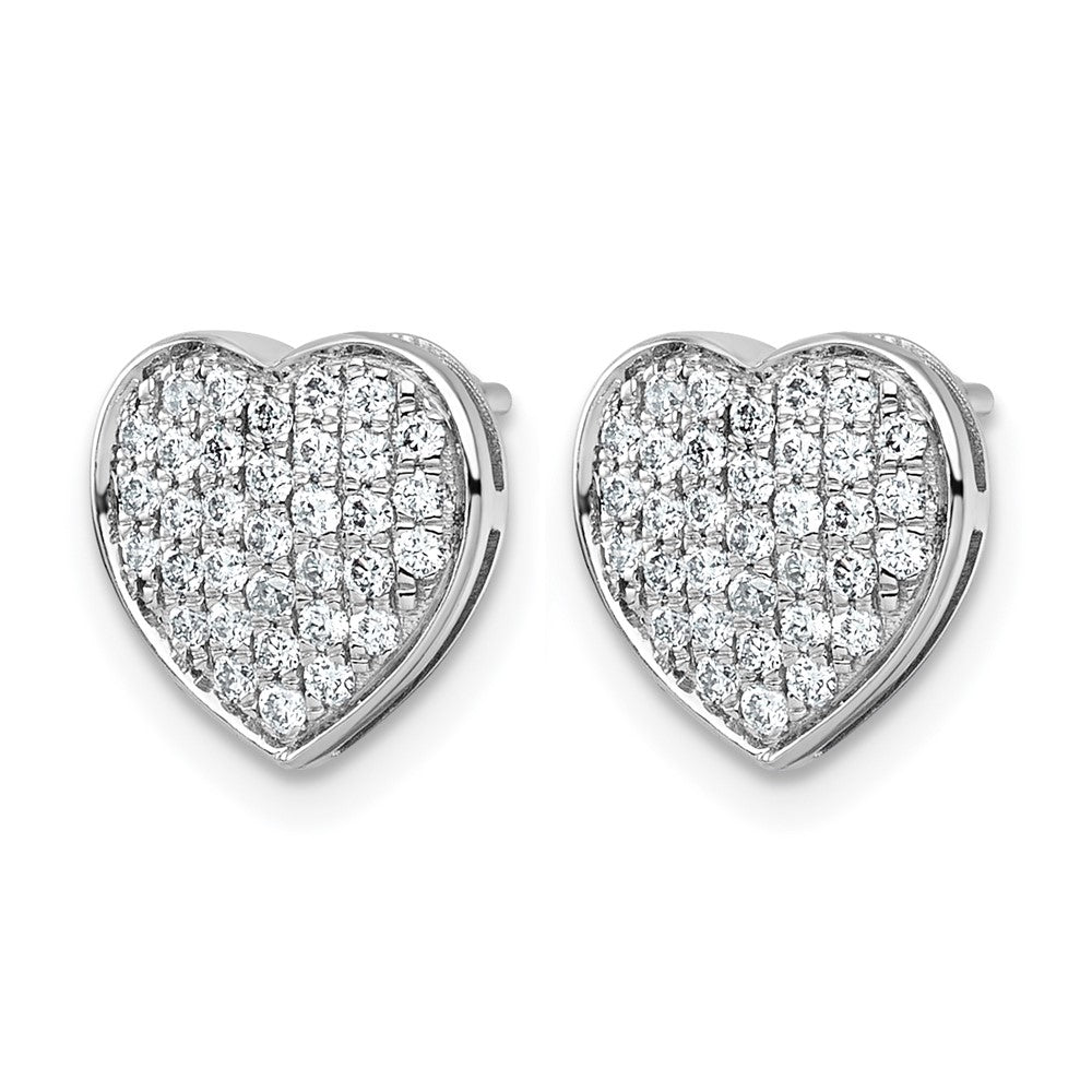 14K White Gold 1/2 carat Diamond Pave Heart Post Earrings