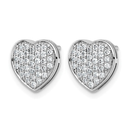 14K White Gold 1/2 carat Diamond Pave Heart Post Earrings