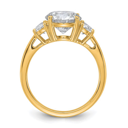 14K Yellow Gold 5/8 carat Lab Grown Diamond VS+ F+ 2 1/2 carat Center Round Semi Mount Three Stone Engagement Ring