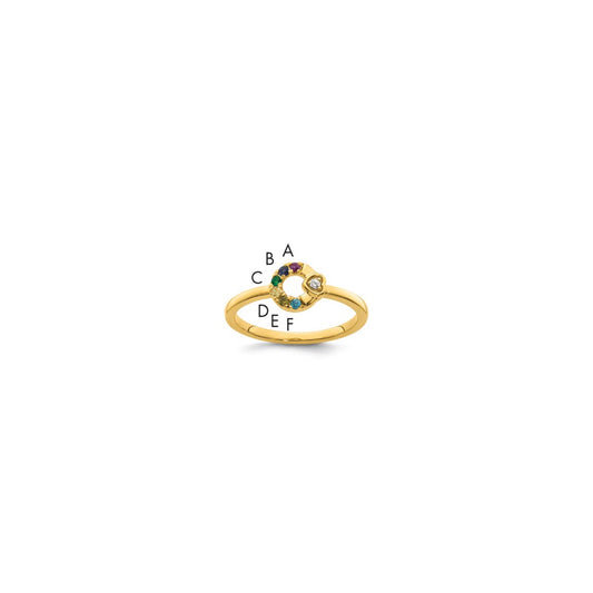 14K Yellow Gold Diamond Heart with Synthetic 6 Birthstone Mother's Circle Ring