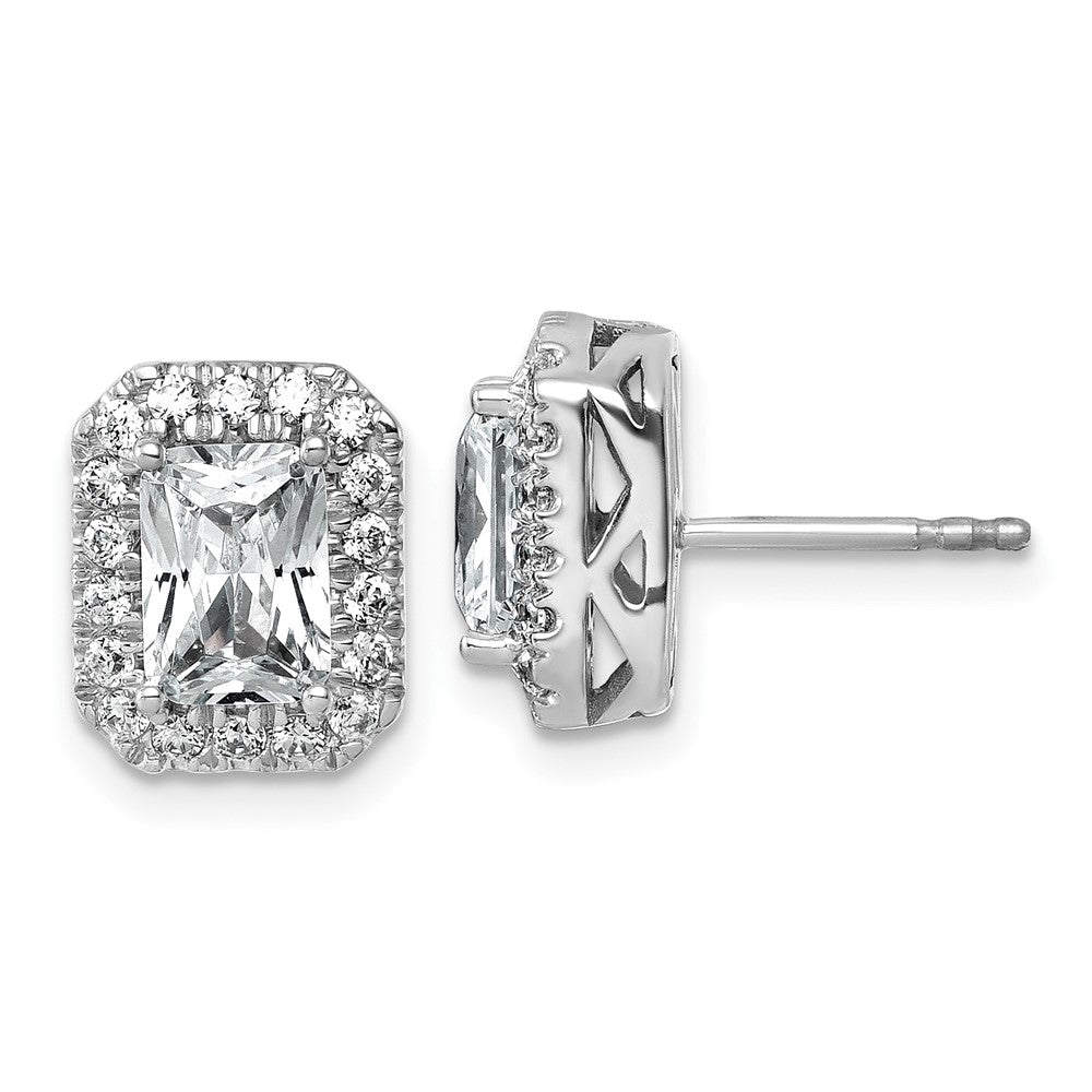 14K White Gold 1/2ct Radiant Lab Grown VS/SI+ G+ Dia Halo Semi-mount Earrings
