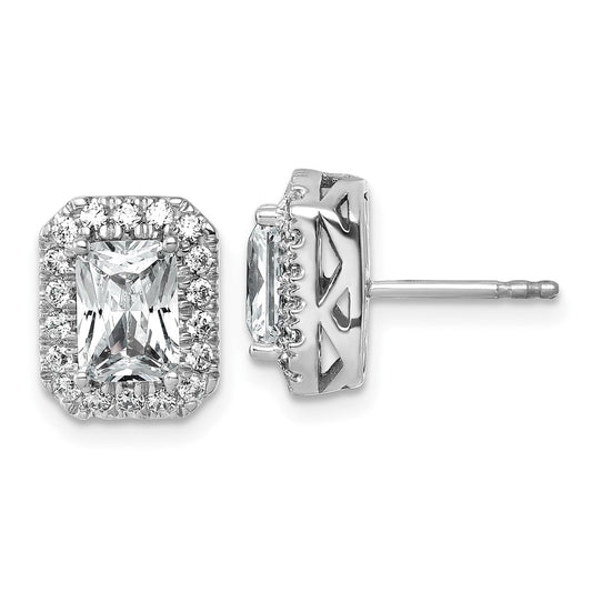 14K White Gold 1/2ct Radiant Lab Grown VS/SI+ G+ Dia Halo Semi-mount Earrings