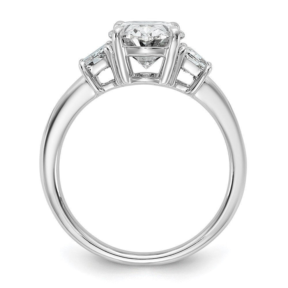 14K White Gold 3 1/3 carat Certified Lab Grown Diamond VS+ F+ Oval and Trapezoid Complete Three Stone Engagement Ring