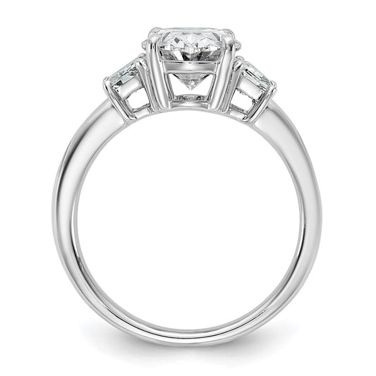 14K White Gold 3 1/3 carat Certified Lab Grown Diamond VS+ F+ Oval and Trapezoid Complete Three Stone Engagement Ring
