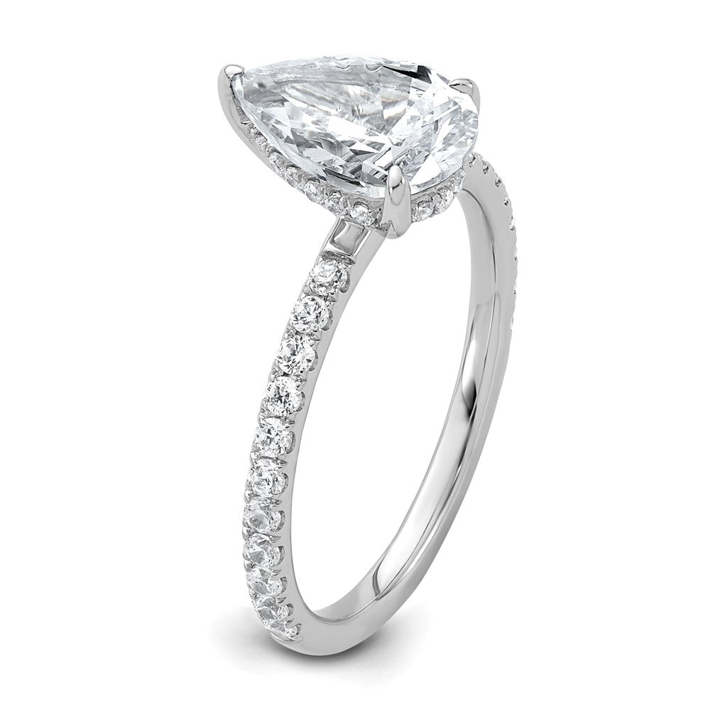 14K White Gold 2 carat Certified Lab Grown Diamond VS/SI+ G+ Pear Complete Solitaire with Flair Engagement Ring