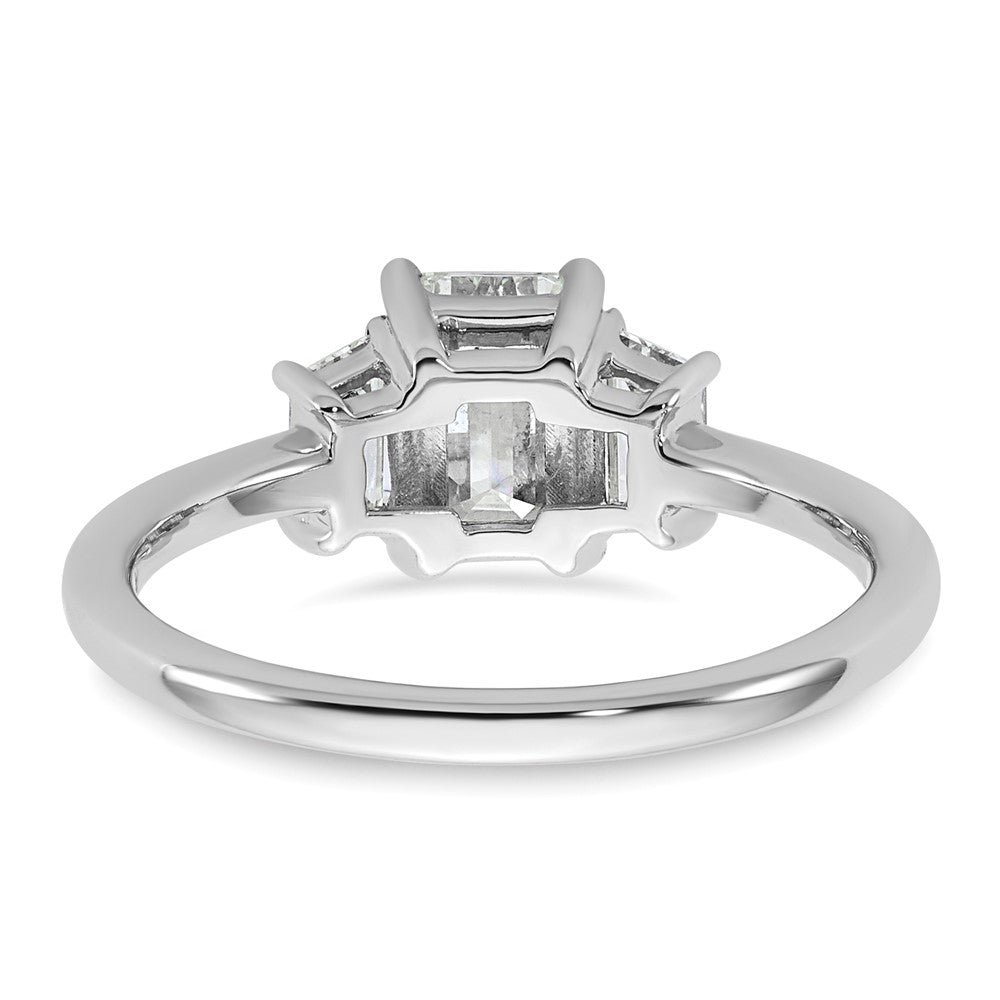 14K White Gold 1 3/8 carat Lab Grown Diamond VS+ F+ Complete Emerald and Trapezoid Engagement Ring