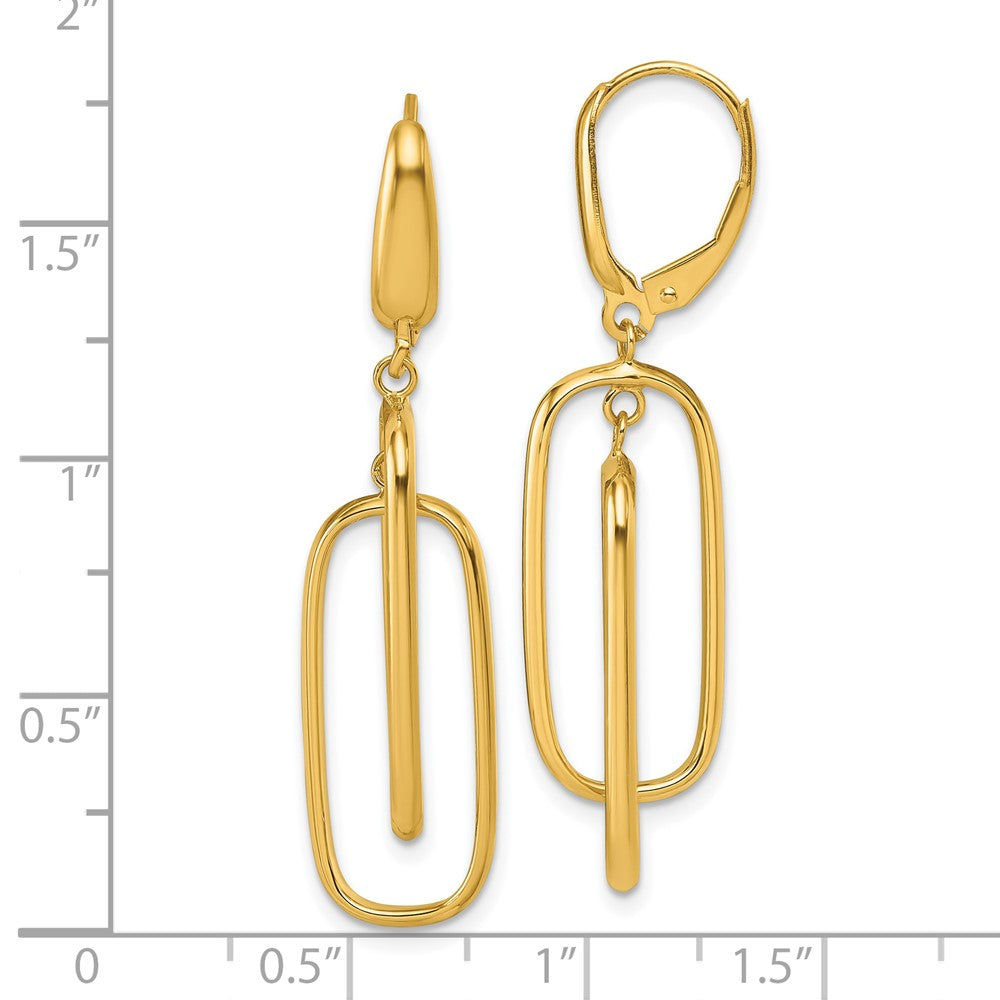14K Yellow Gold Polished Dangle Rectangles Leverback Earrings
