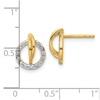 14K Yellow Gold Polished 1/10 carat Diamond Open Circle Drop Post Earrings