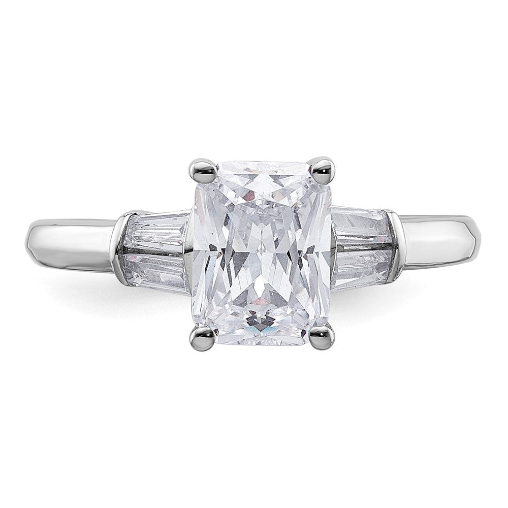 14K White Gold 3/8 carat Lab Grown Diamond VS+ F+ 1 1/2 carat Radiant Center Semi Mount Three Stone Engagement Ring