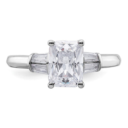 14K White Gold 3/8 carat Lab Grown Diamond VS+ F+ 1 1/2 carat Radiant Center Semi Mount Three Stone Engagement Ring