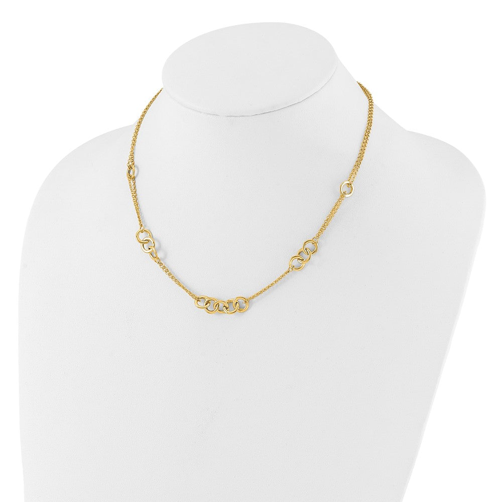 14K Yellow Gold Polished Linked Circles with Chain 5-Station 17 Inch Necklace