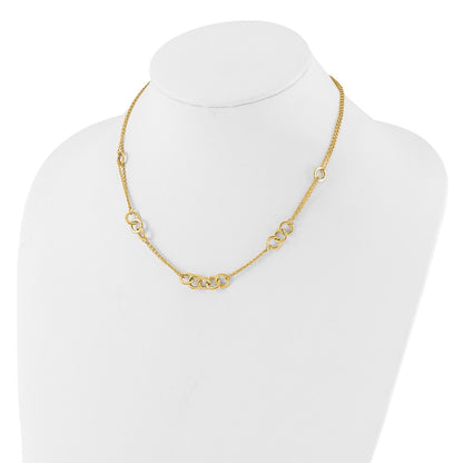 14K Yellow Gold Polished Linked Circles with Chain 5-Station 17 Inch Necklace