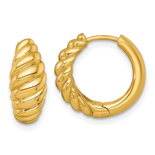 14K Yellow Gold Polished Twisted Tapered Hinged Hoop Earrings