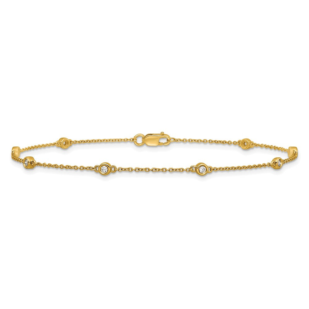 14K Yellow Gold Complete 1/8 carat Bezel-set Diamond and Cable Chain 8-Station 9 Inch Anklet