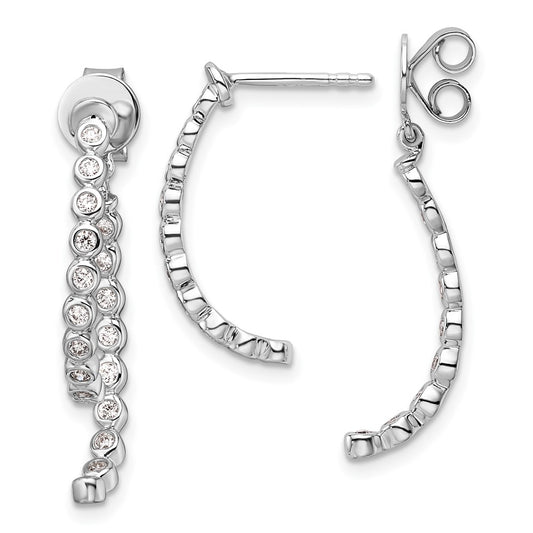 14K White Gold Polished 3/8 carat Diamond Bezel Front and Back Dangle Earrings