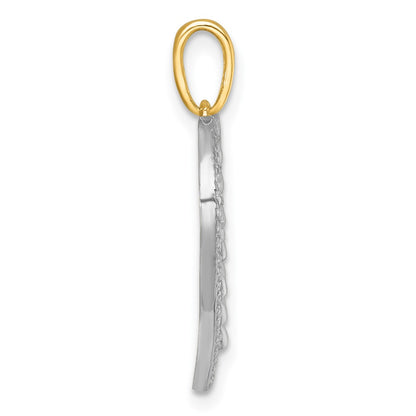 14K Yellow Gold with Rhodium Polished Fancy Cut-out Heart Pendant