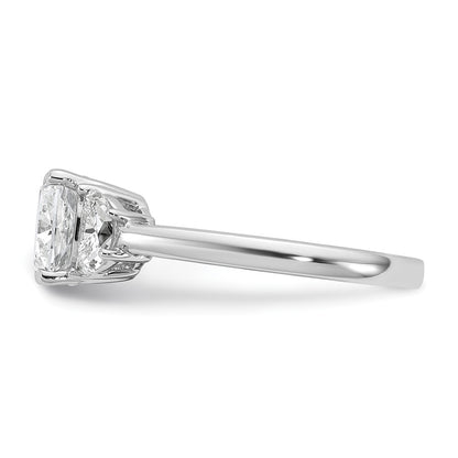 14K White Gold 2 1/2 carat Certified Lab Grown Diamond VS/SI+ G+ Complete Cushion and Half Moon Three Stone Engagement Ring