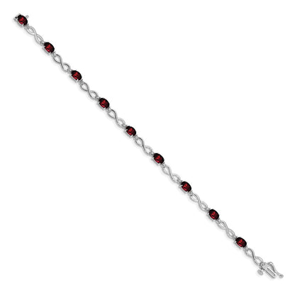 14K White Gold Complete Oval Garnet and Diamond Infinity Link 7 Inch Bracelet