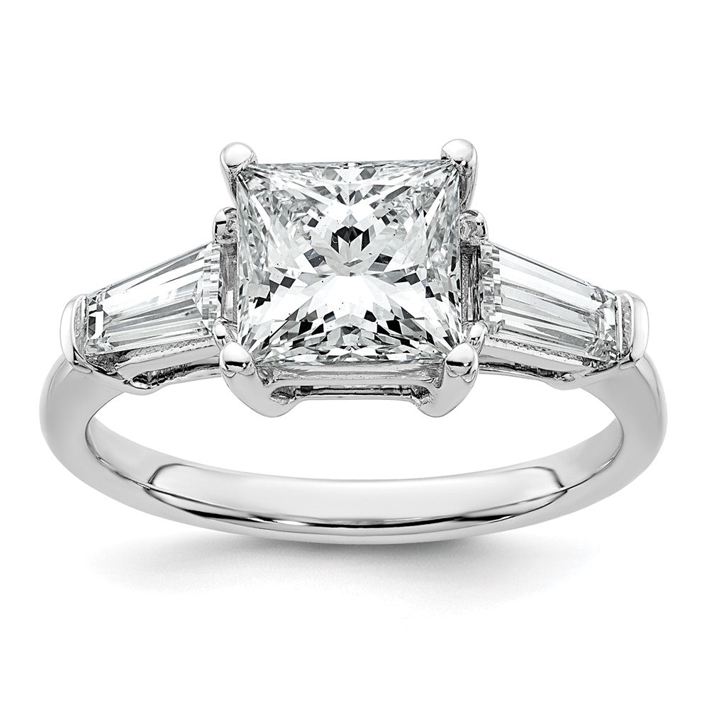 14K White Gold 2 5/8 carat Lab Grown Diamond VS+ F+ Princess and Tapered Baguette Complete Three Stone Engagement Ring