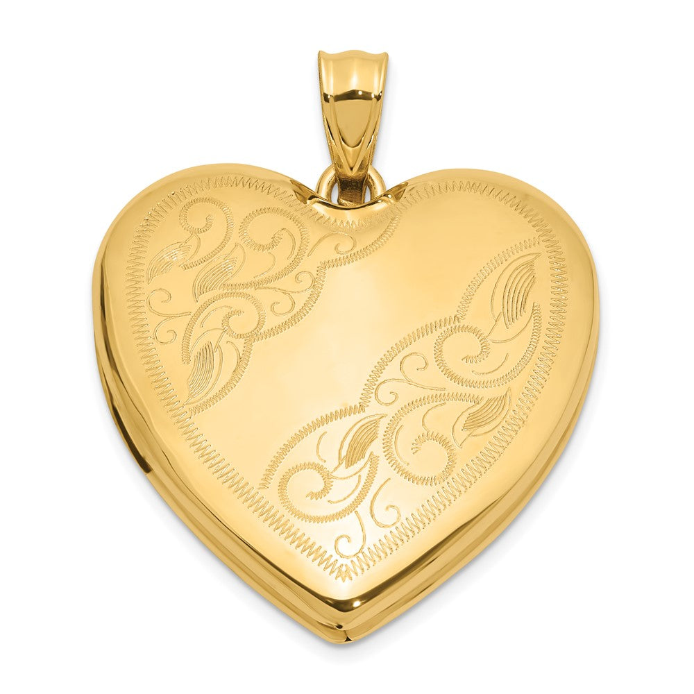 14K Yellow Gold Polished Fancy Scrolled Design 24mm Heart Locket