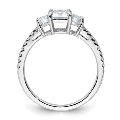 14K White Gold 3/4 carat Lab Grown Diamond VS+ F+Half Moon 1 carat Center Radiant Semi Mount Three Stone Engagement Ring